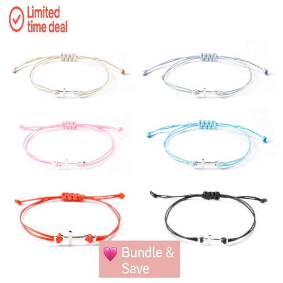 6-Piece Charm Bracelet Set Adjustable Strings Stainless Steel - Picture 1 of 8